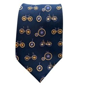 Kist Design Holland Mens Silk Tie Navy Blue Vintage Bicycle Penny Farthing Print